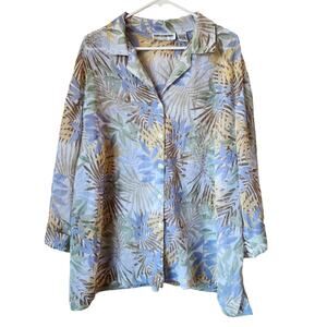 Cathy Daniels Shirt Womens Size 2X Sheer Floral Button Up Blouse 3/4 Sleeve